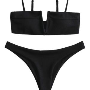 ZAFUL Black Ribbed V-Wired Bikini